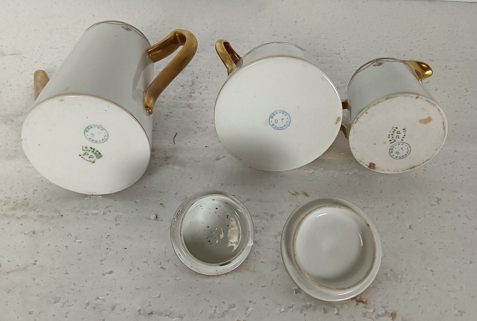 Art Deco Set Of 3 Limoges J.G. France Creamer Sugar Bowl Teaset Delicate Antique photo 161.0