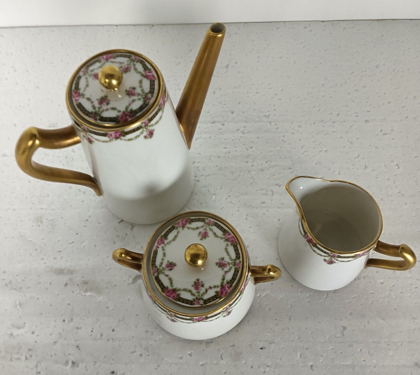 Art Deco Set Of 3 Limoges J.G. France Creamer Sugar Bowl Teaset Delicate Antique photo buy