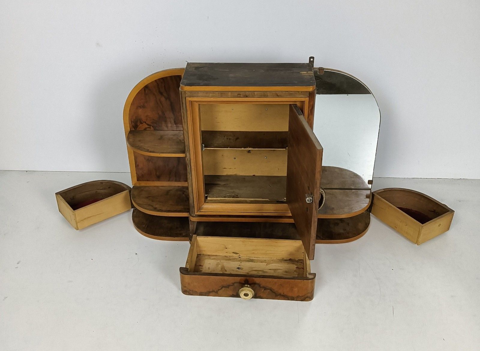 Stunning Antique Art Deco Standing Cabinet Medicine Apothecary Root Wood Wow photo vinterior