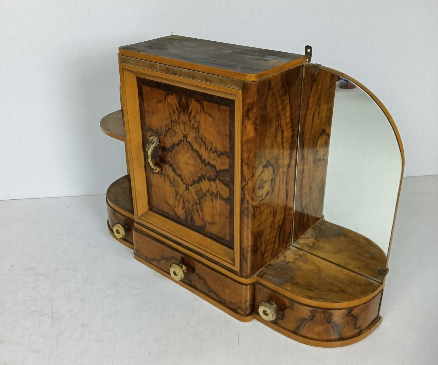 photo furniture Stunning Antique Art Deco Standing Cabinet Medicine Apothecary Root Wood Wow