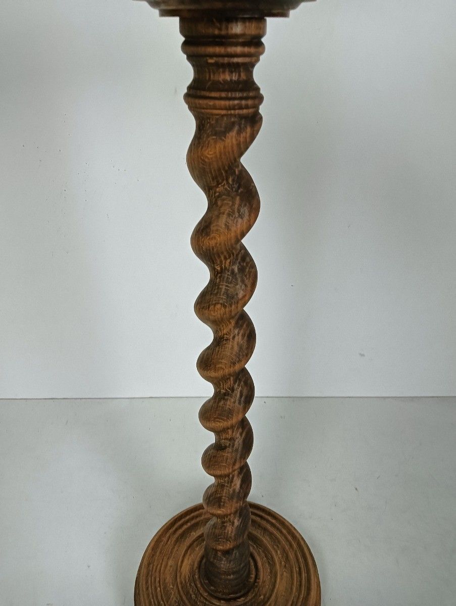 Large Vintage Hand Carved Wooden Barley Twist Pedestal Plant Stand Side Table Ba photo furniture