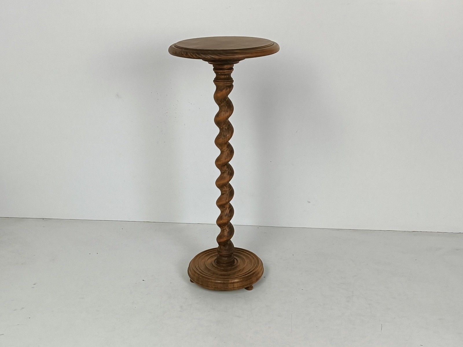 Large Vintage Hand Carved Wooden Barley Twist Pedestal Plant Stand Side Table Ba photo for sale