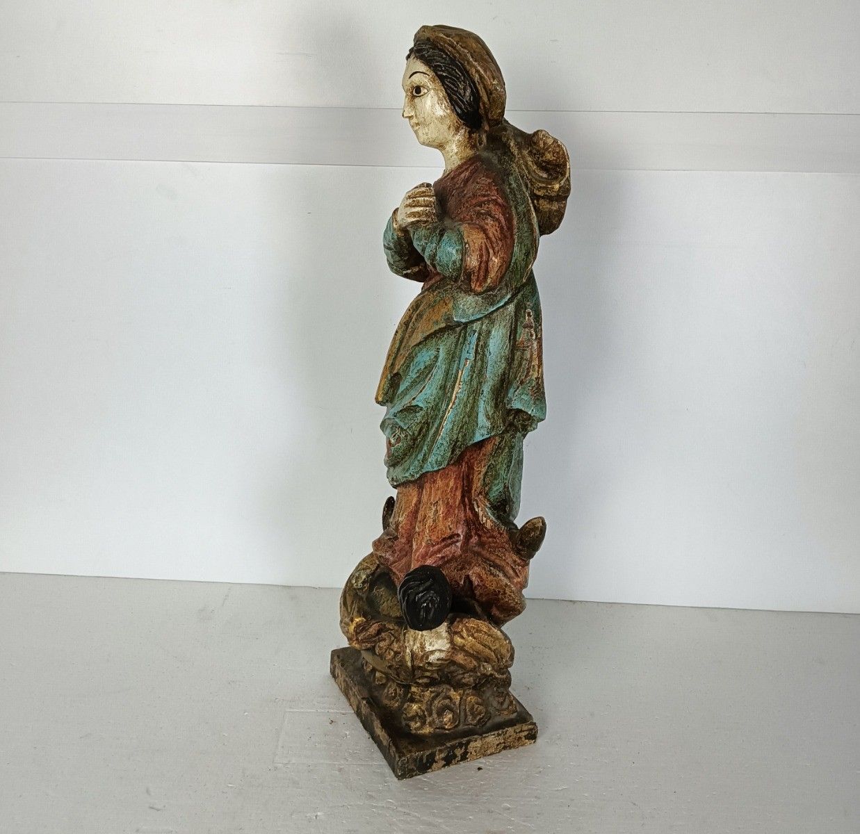Antique Spanish Wood  Statue Madonna Polychrome Virgin Mary photo buy