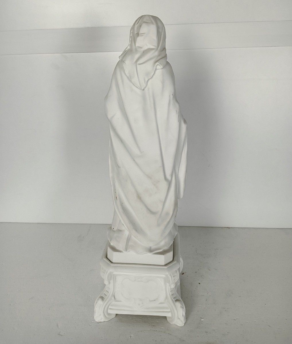 Large Antique French Bisque Porcelain Statue Madonna Virgin Mary Infant Jesus photo vinterior