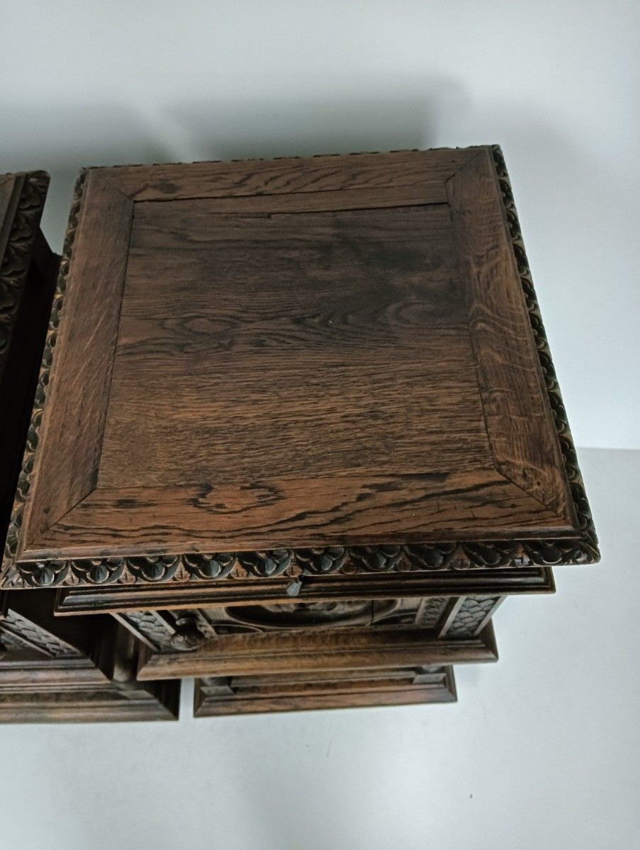 Antique Hand Carved Wood Breton France Nightstands End Tables Bedroom Cabinets W photo furniture