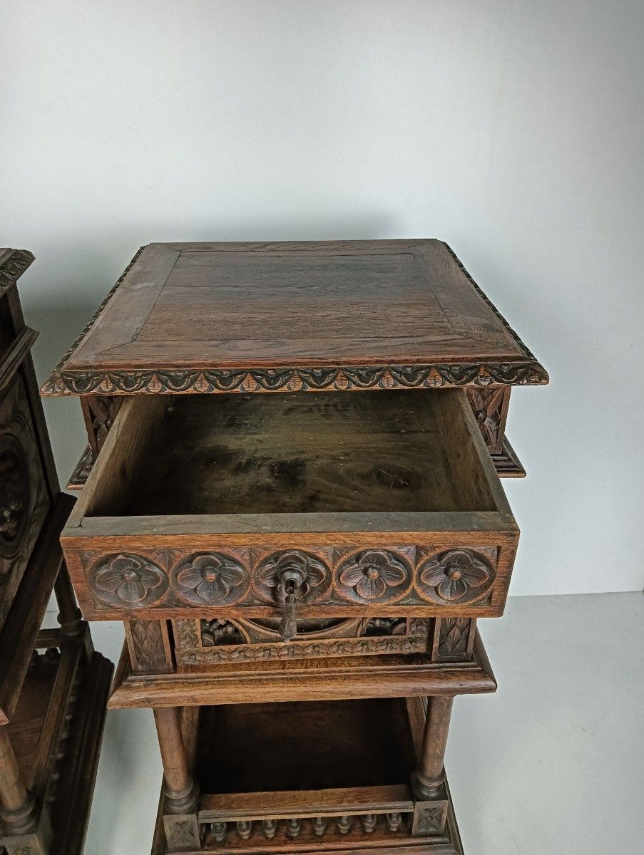 photo furniture Antique Hand Carved Wood Breton France Nightstands End Tables Bedroom Cabinets W