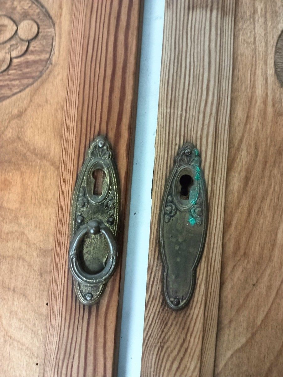 Small Cabinet Doors Panels Couple Antique Bentwood Pine Wood Reclaimed Cabinet A photo for sale
