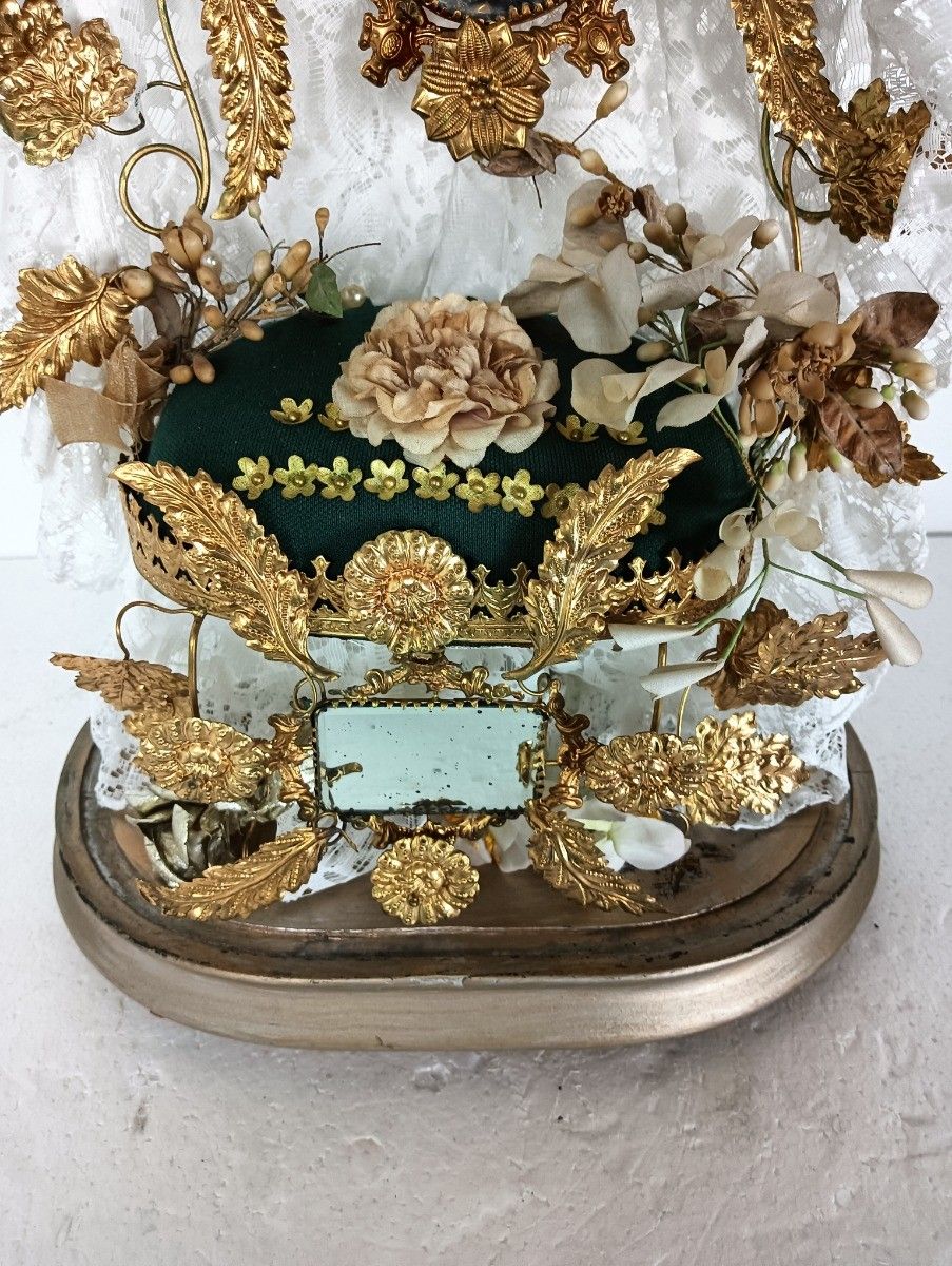 Oval Antique 1800s Victorian French Bridal Wedding Dome Gold Ormulu Gilt Leafs F photo Home Decor