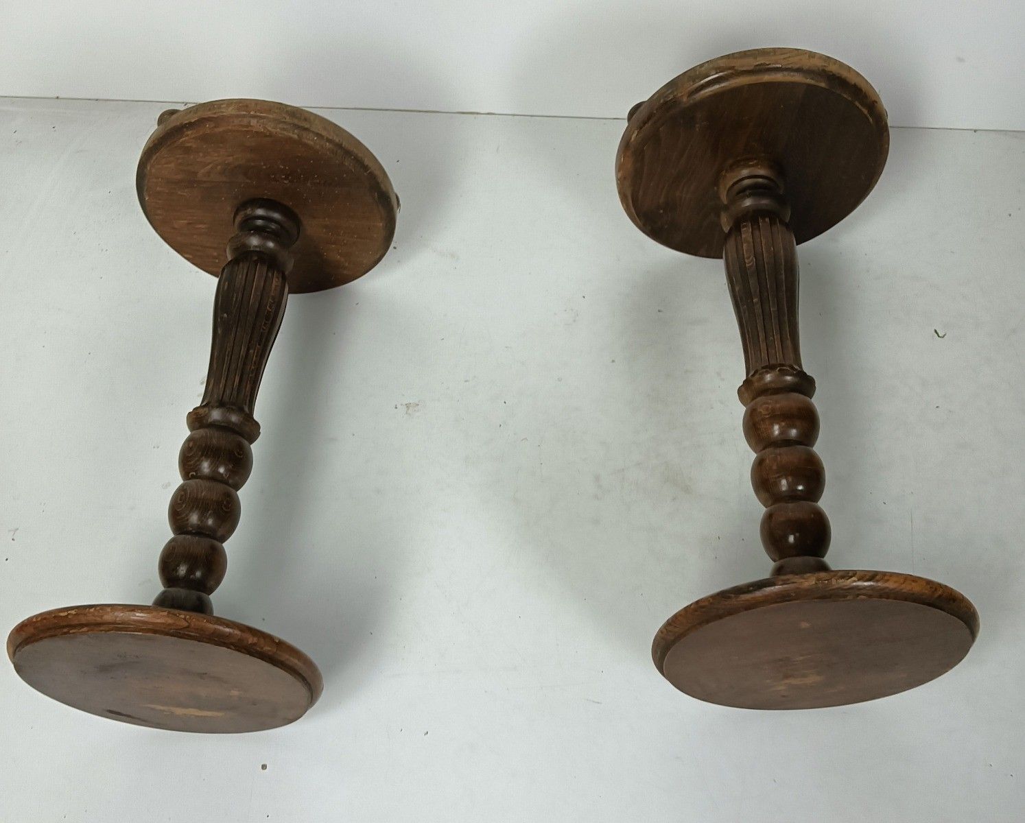 Pair Pedestals Plant Stands Carved Wood Vintage Side Tables Bonsai Flowers photo 537.0