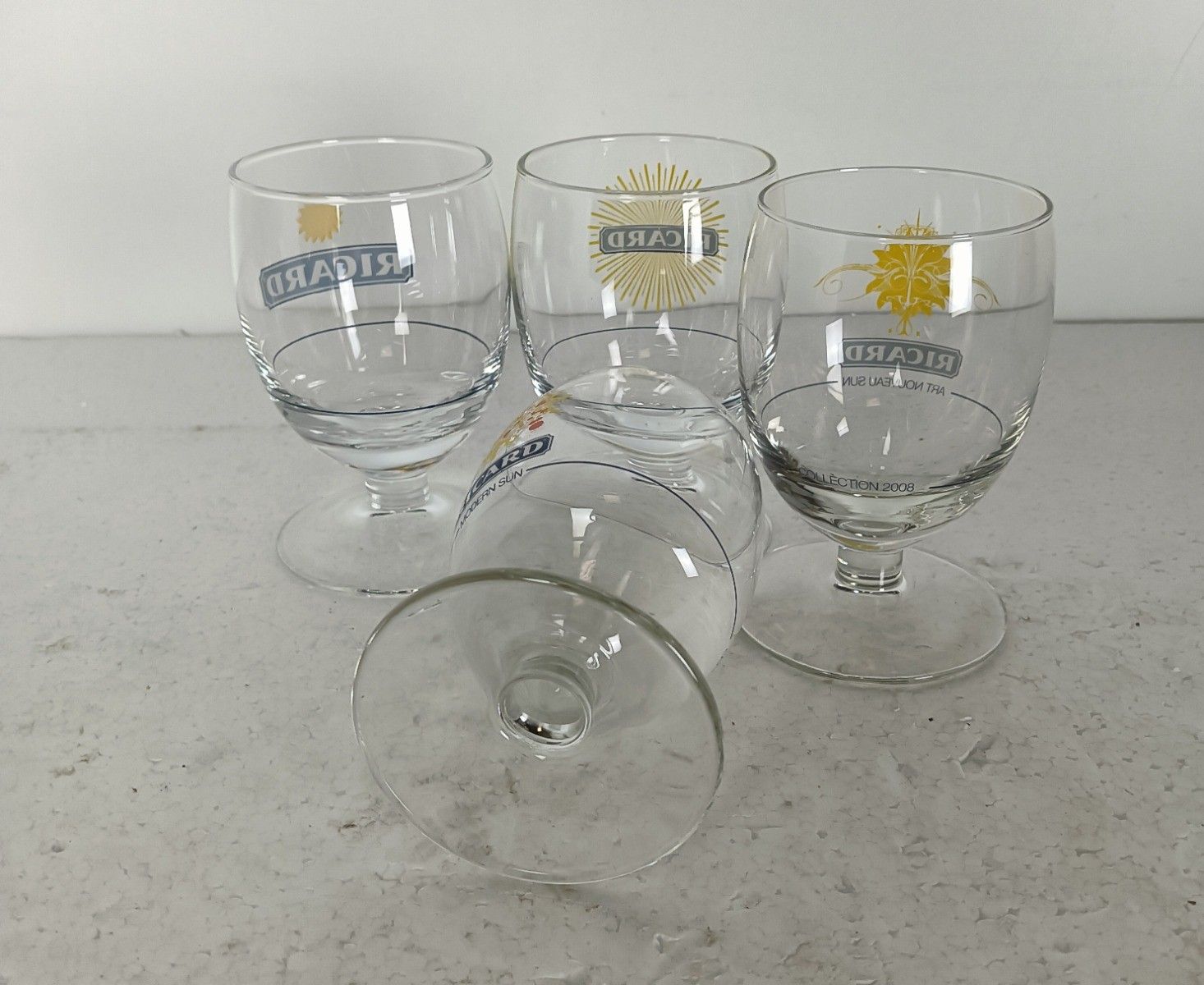 Different Vintage French Ricard Glasses Pastis Apero  Collector Set Of 4 France photo vinterior
