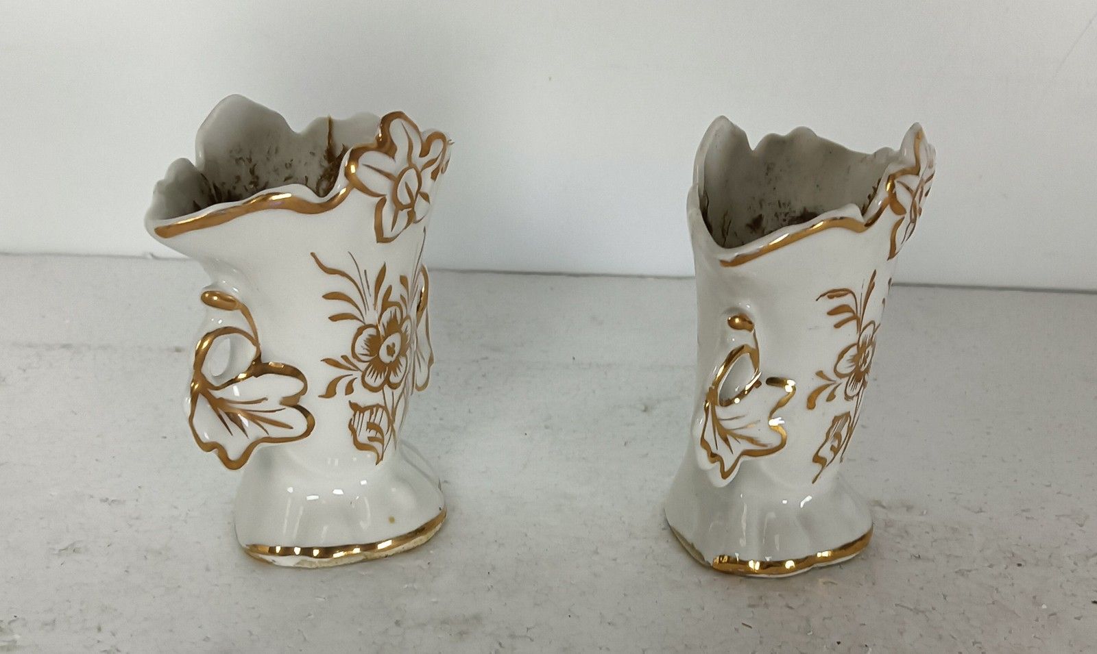 Couple Antique Vieux Paris Porcelain Fan Flair Bridal Vases  France photo for sale