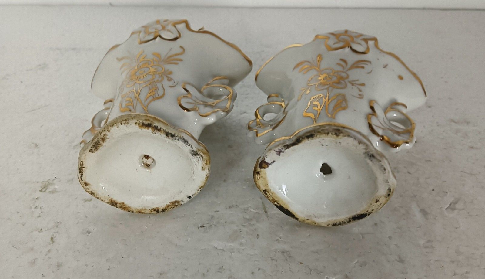 Couple Antique Vieux Paris Porcelain Fan Flair Bridal Vases  France photo buy
