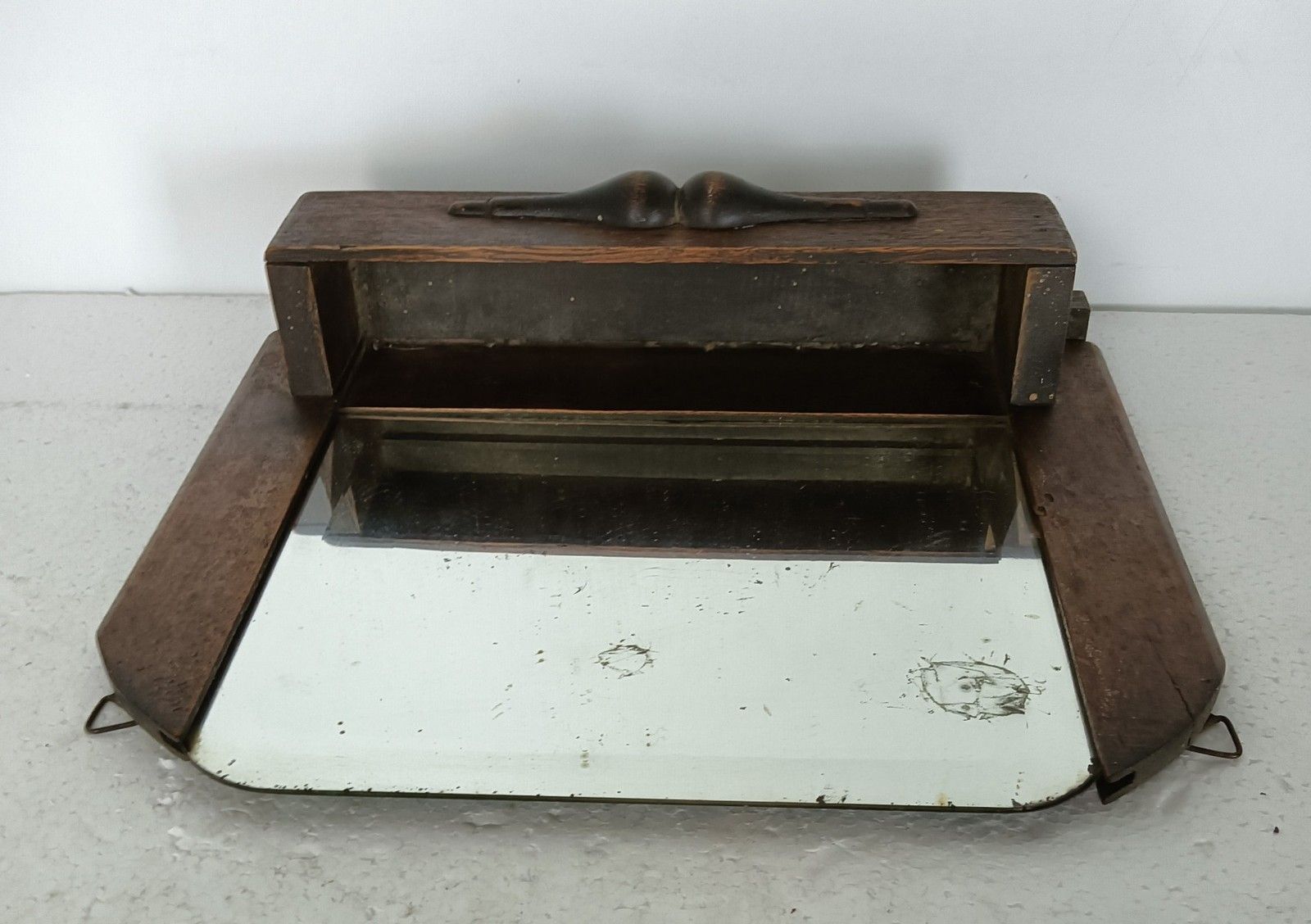 photo for sale Antique Small Wall Hanging Comb Shaving Cabinet Wood Beveled Glass