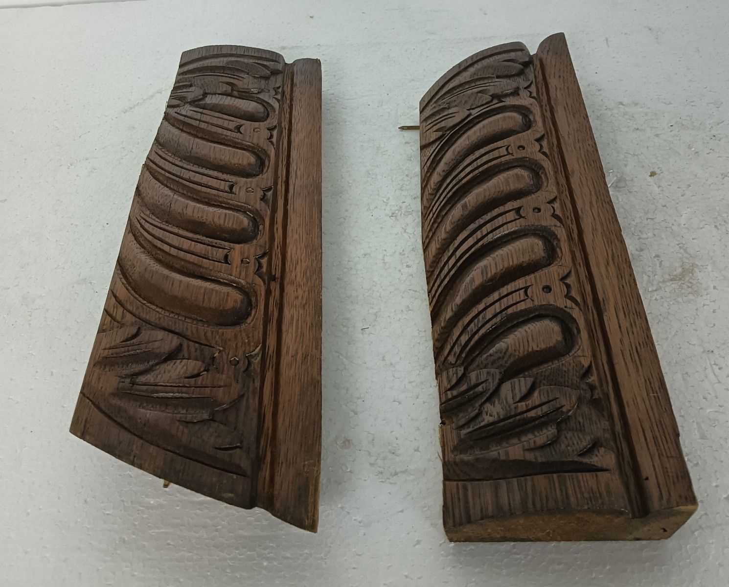 Pair  Trims Corbels Pediments Boards Carved Wood Reclaimed Antique Salvaged Arch photo for sale