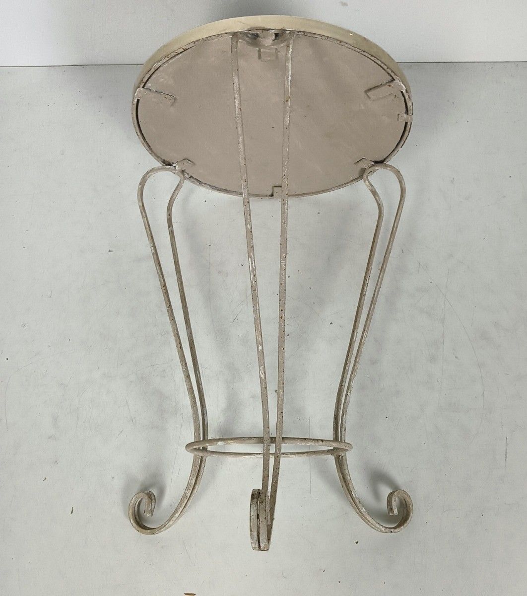 Side Round Table Plant Stand Ceramic Tiles Mosaic Wrought Iron Legs Vintage photo vintage