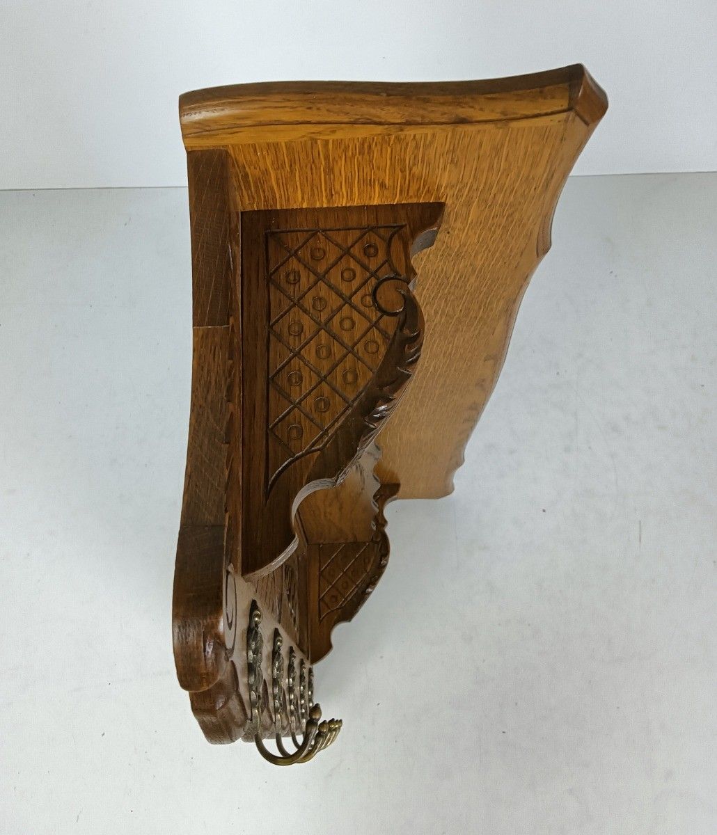 photo for sale Vintage Coat Hat Rack Kitchen Hallway Carved Wood Ornate 5 Hooks