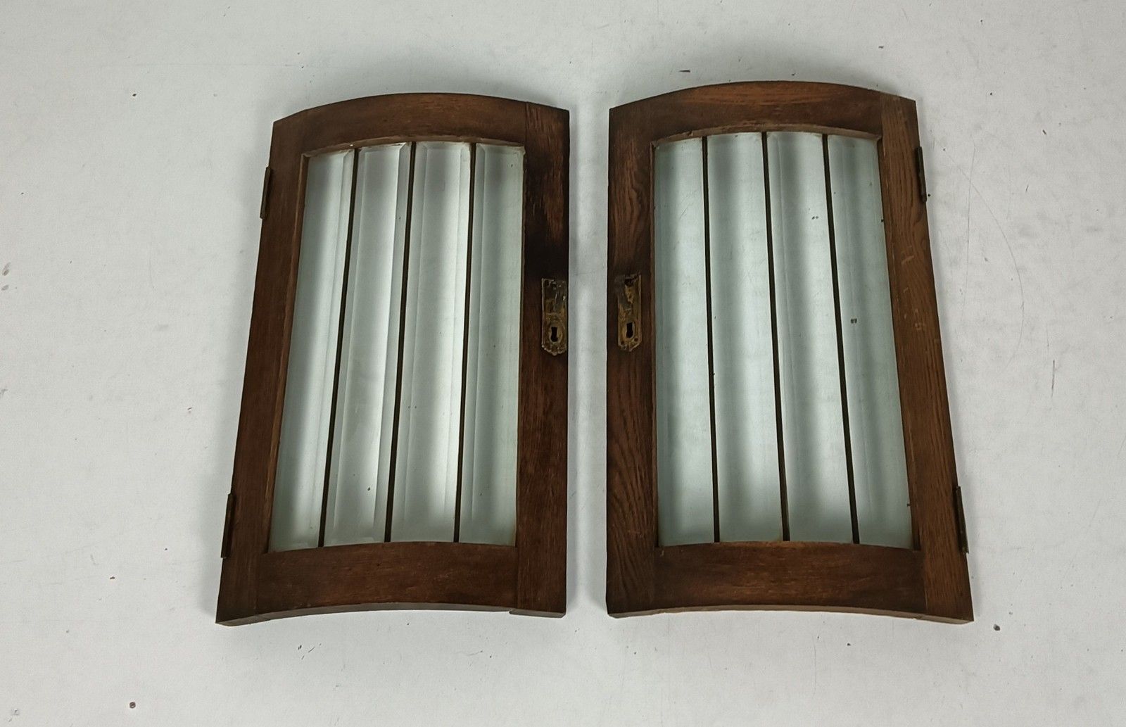 Antique Small Cabinet Doors Pair Beveled Glass Carved Wood Bentwood Wow photo 447.0