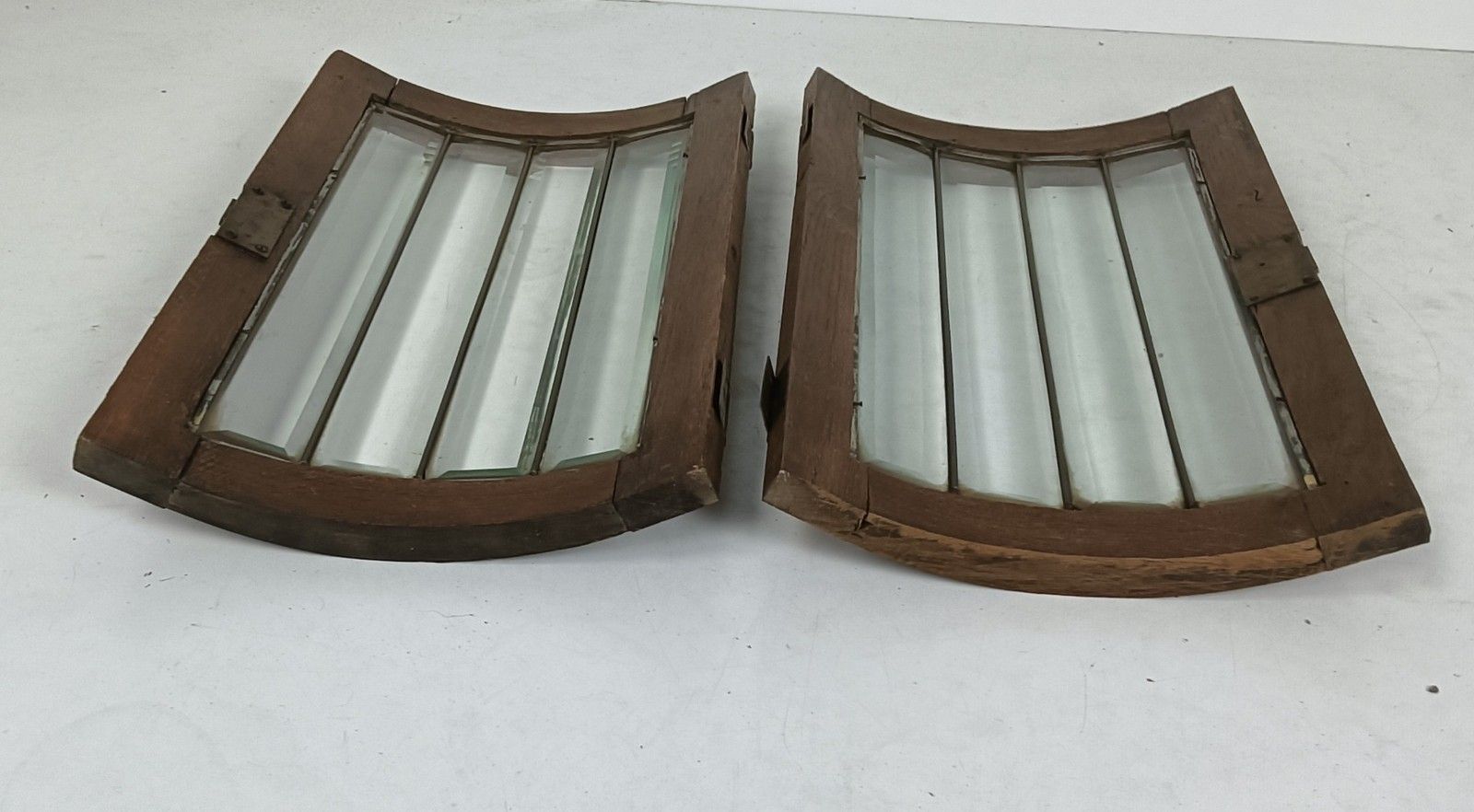 Antique Small Cabinet Doors Pair Beveled Glass Carved Wood Bentwood Wow photo vintage