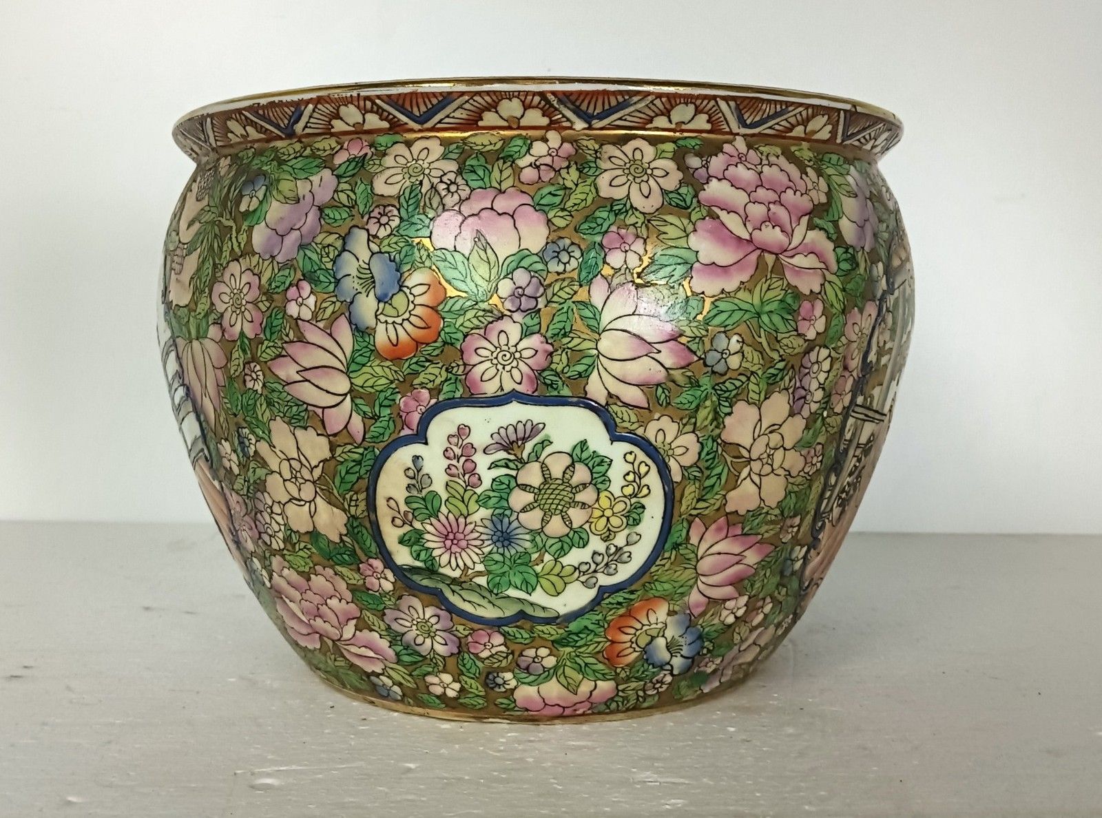Vintage Chinese Porcelain Enamel Koi Fish Bowl Planter Vase Flowers Cachepot Han photo buy