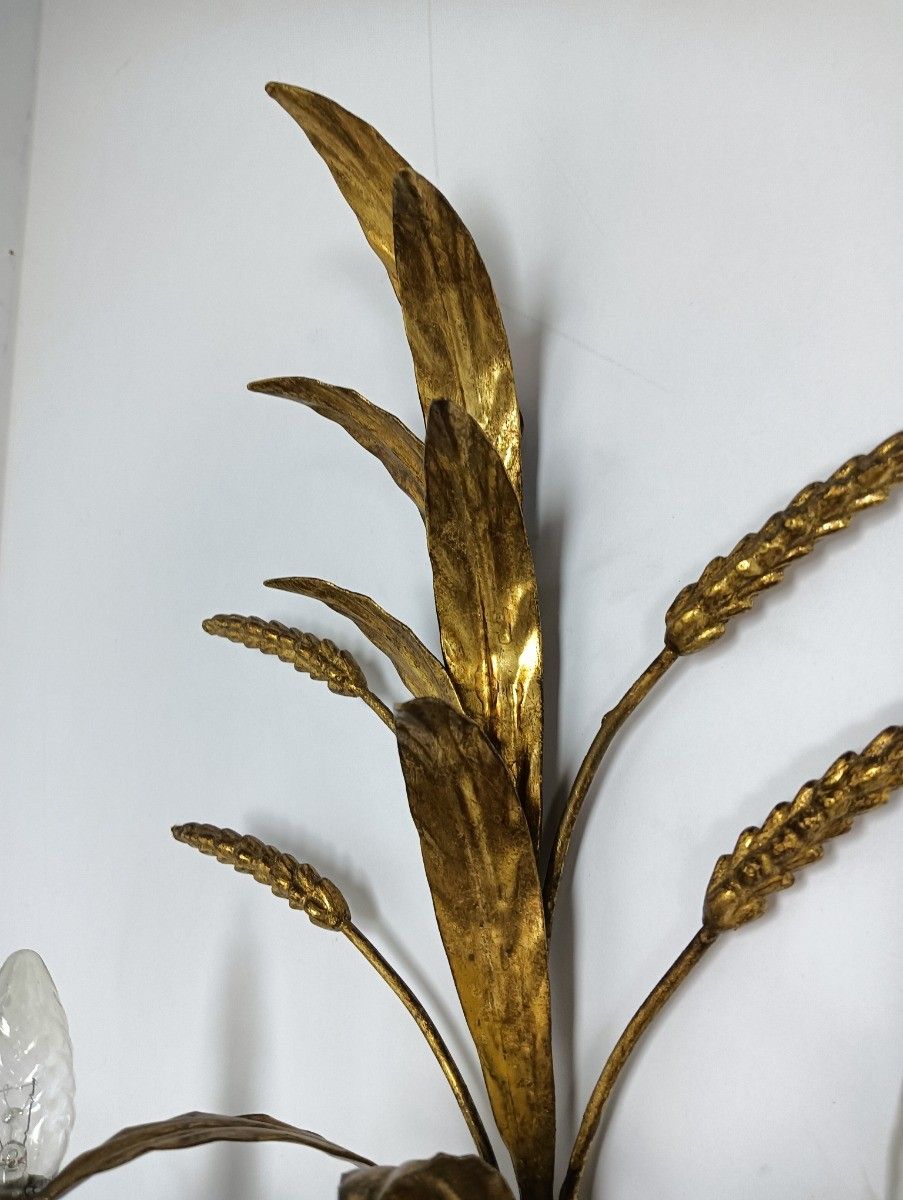 Gilt Metal Sheaf Of Wheat Wall Lamp Sconce By Hans Kogl, 1970s Large photo for sale