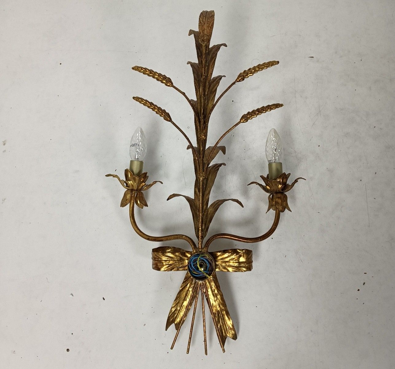 photo for sale Gilt Metal Sheaf Of Wheat Wall Lamp Sconce By Hans Kogl, 1970s Large