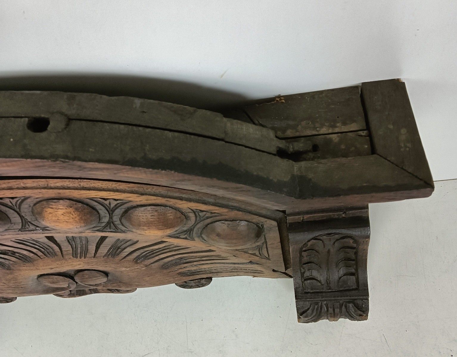 Antique Carved Wooden Ornate Pediment Over Door Architectural Reclaimed Salvaged photo vinterior