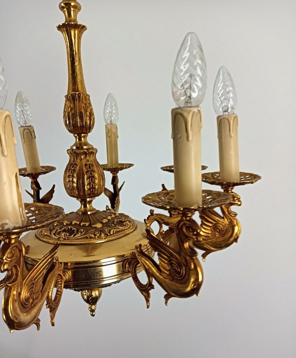 Gothic Ornate Brass 8 Arms Lights Chandelier Revival Dragons Griffins photo vintage