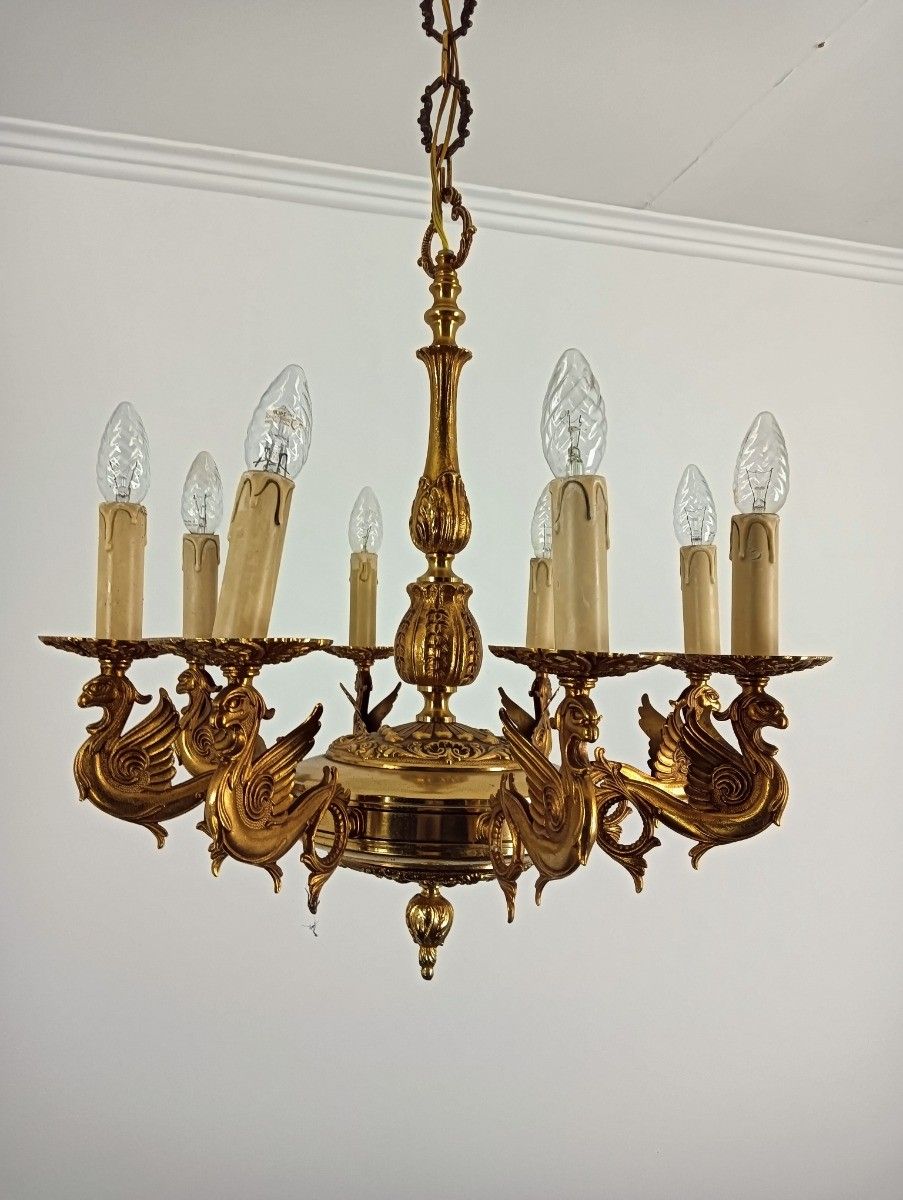 photo furniture Gothic Ornate Brass 8 Arms Lights Chandelier Revival Dragons Griffins