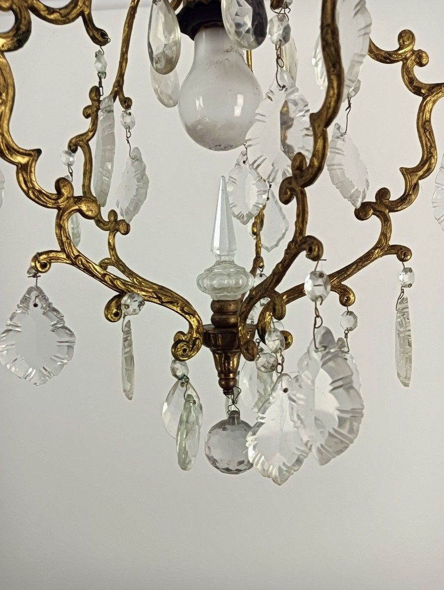 Vintage Chandelier Pendant Hall Lamp Crystal Prisms 1 Light Ceiling Fixture photo vintage