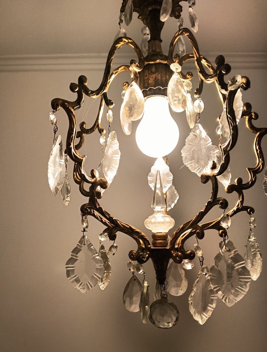 photo furniture Vintage Chandelier Pendant Hall Lamp Crystal Prisms 1 Light Ceiling Fixture