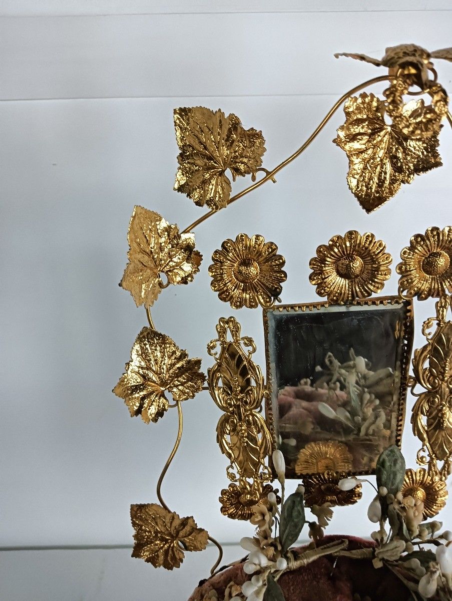 Oval Antique 1800s Victorian French Bridal Wedding Glass Dome Gold Ormulu Gilt L photo 626.0