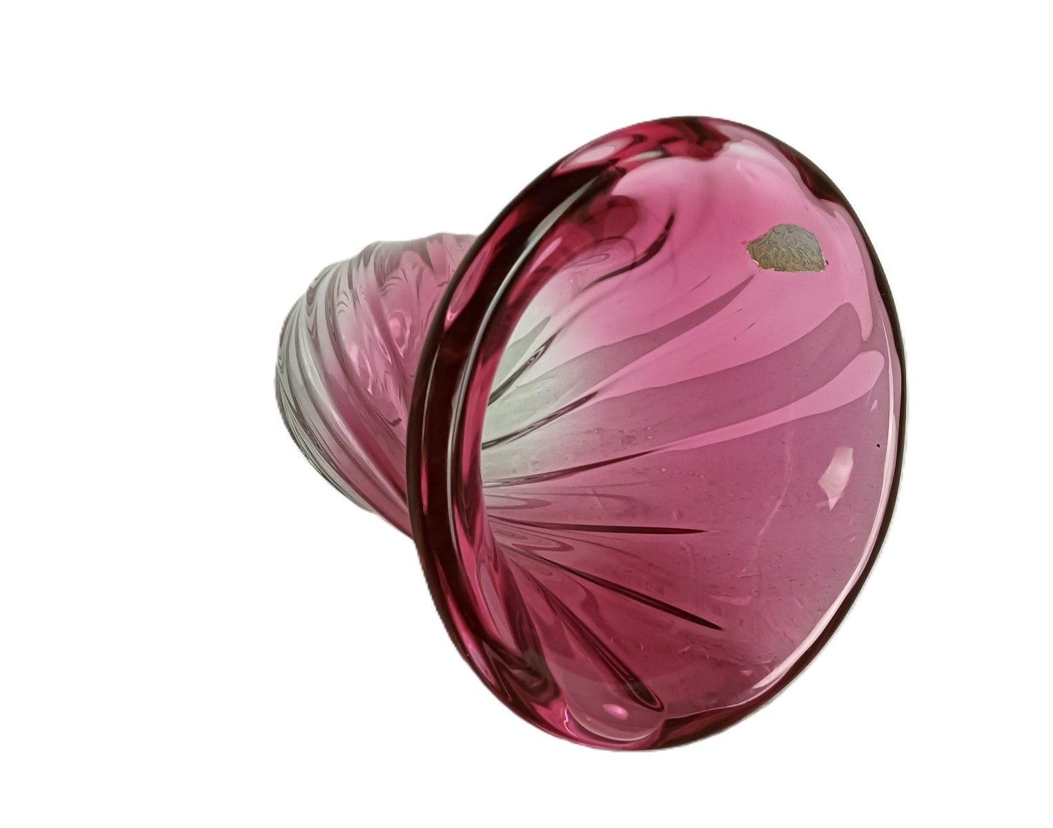 Vintage Crystal Vase Val St Lambert Swirled Clear Cranberry Belgium photo for sale