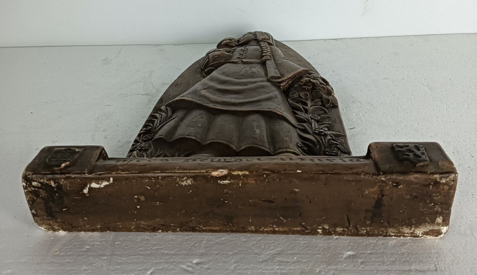 photo for sale Antique Plaster Standing Hanging Plaque Statue Virgin Mary Madonna With Infant