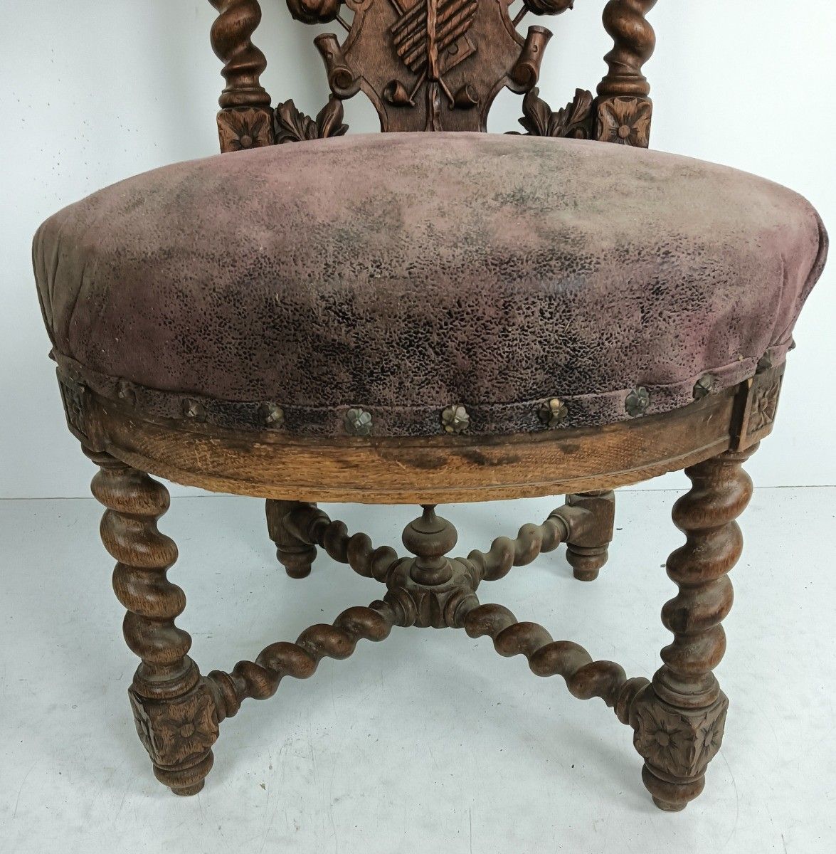 Smoker Chair Antique Barley Twist Lounge Chair Empire Style Fumeuse Rare photo for sale