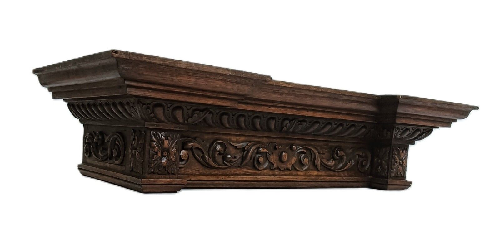 Large French Hand Carved Wood Pediment Ornate Finial Architectural Decorative Re