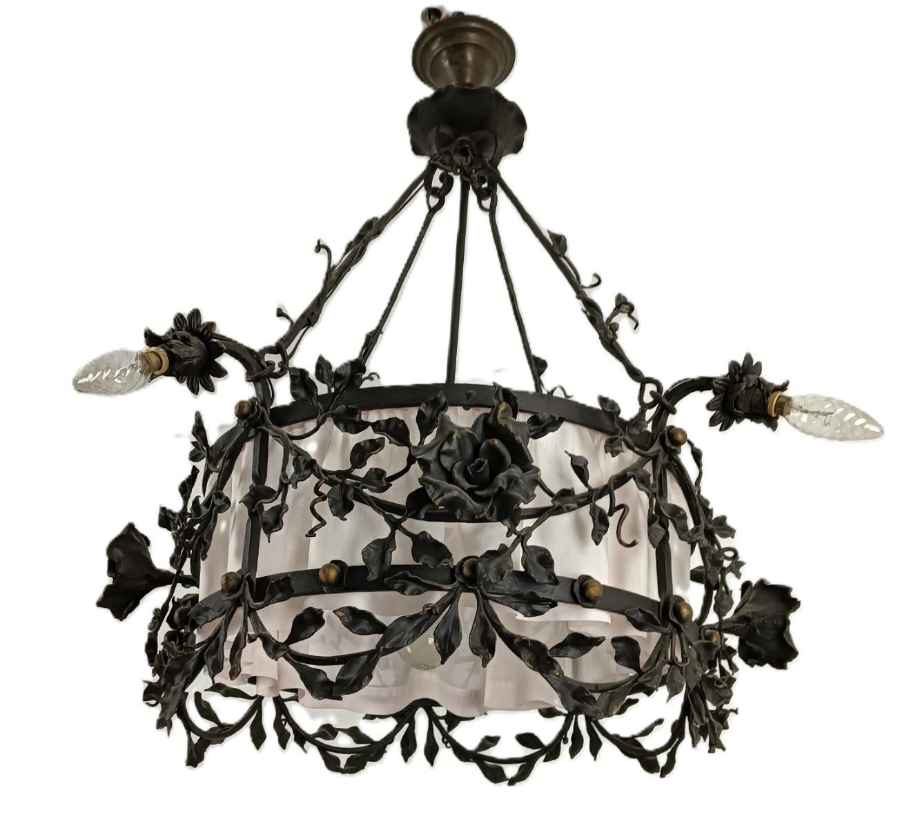 Lighting Antique Wrought Cast Iron Decorative Art Deco Chandelier Flowers  Van Boeckel St photo