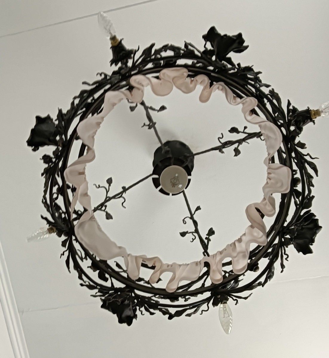photo vinterior Antique Wrought Cast Iron Decorative Art Deco Chandelier Flowers  Van Boeckel St