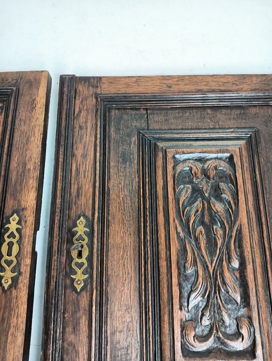 Pair French Hand Carved Wooden  Door Panels Reclaimed Architectural  Antique Imp photo for sale