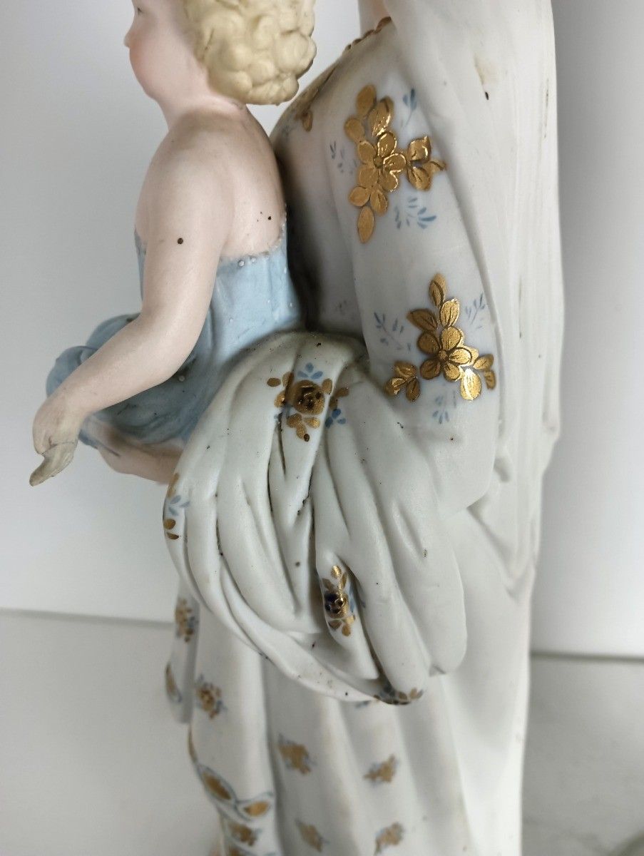 photo furniture French Antique Bisque Statues Virgin Mary  Infant Jesus Joseph  Pair Stunning La