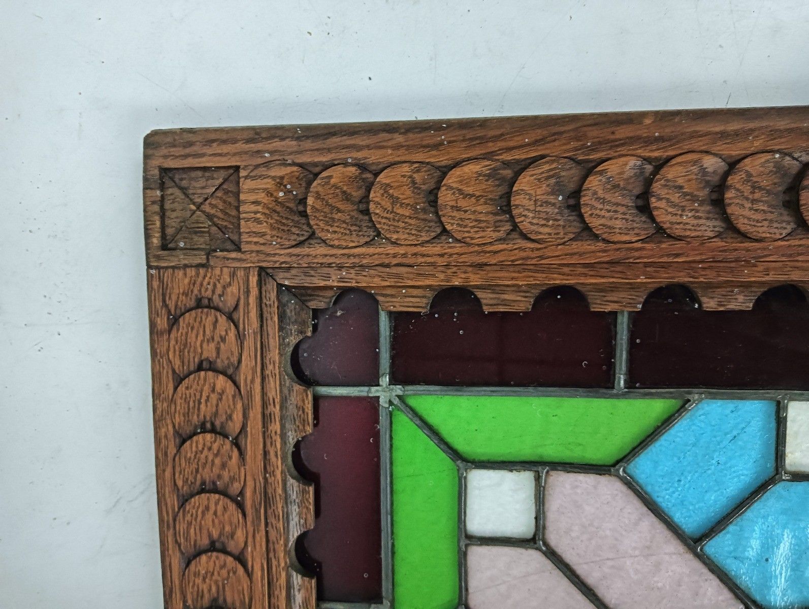 Antique Wooden Leaded Glass Prairie Style Door Panel Salvaged Reclaimed Architec photo buy
