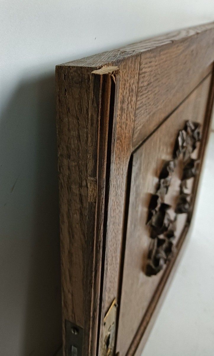 Pair Antique Door Panels Carved Wood Flower Wreath Architectural Reclaimed Salva photo vintage