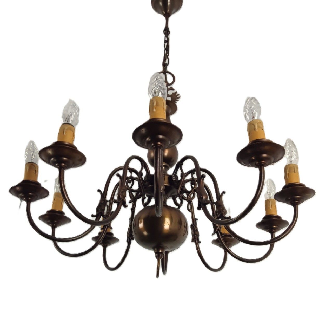 Flemish Dutch Chandelier Style 10 Arm Lights  Country Vintage Brass Vintage photo furniture