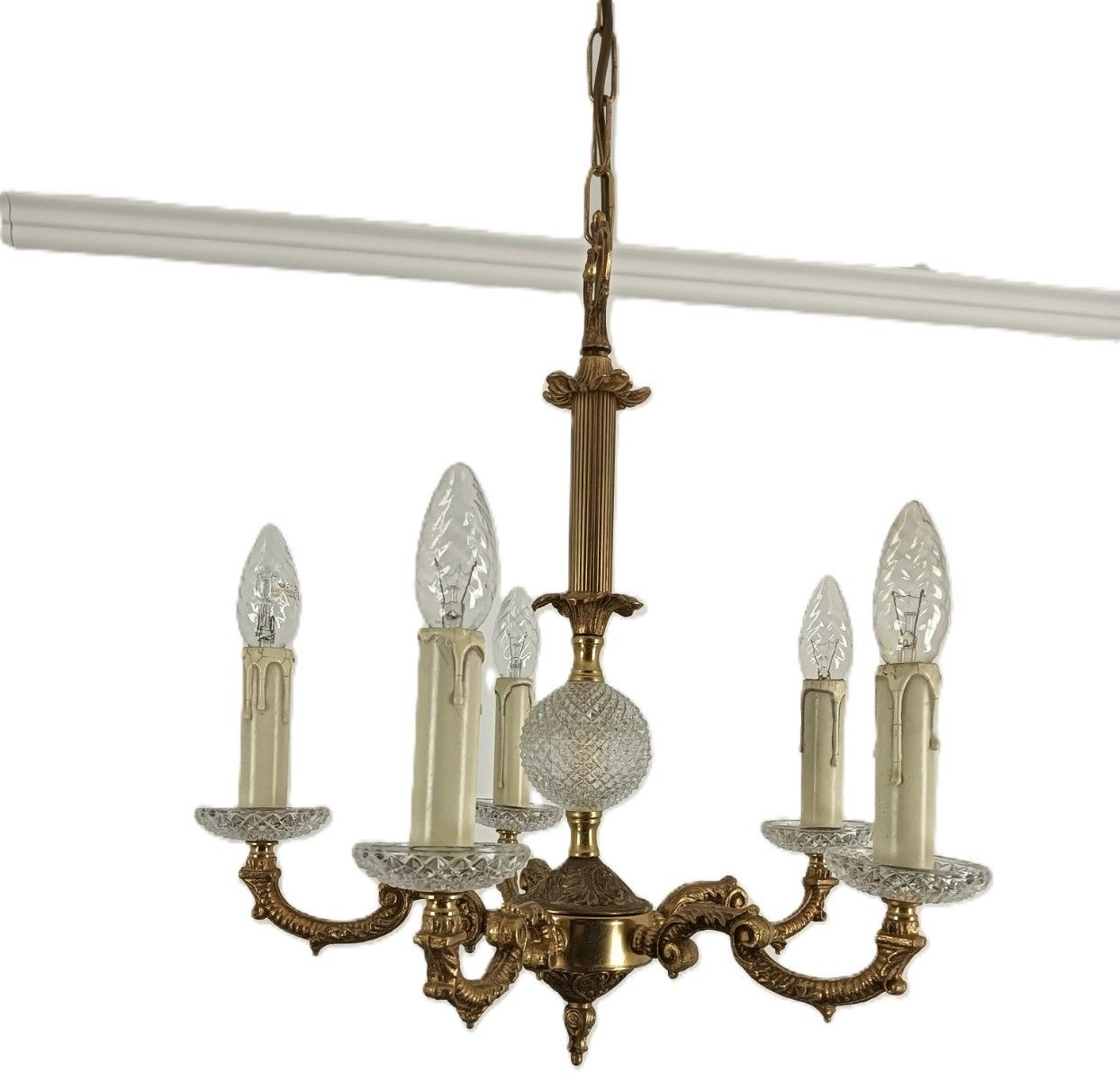 Lighting French Empire Style Chandelier Brass Crystal 5 Arms Lights Vintage photo