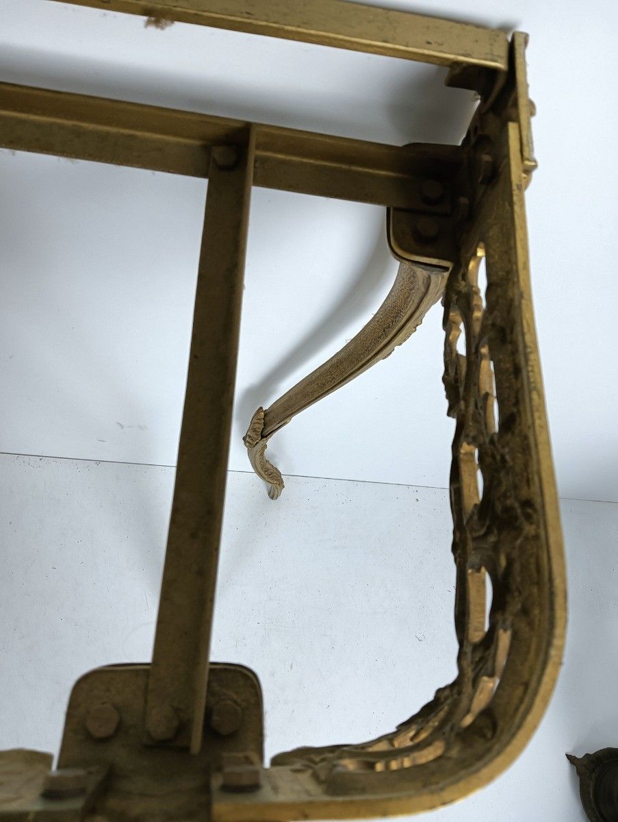 1118.0 Mid Century Modern Onyx Marble Top Wall Console Vintage Brass Ornate photo