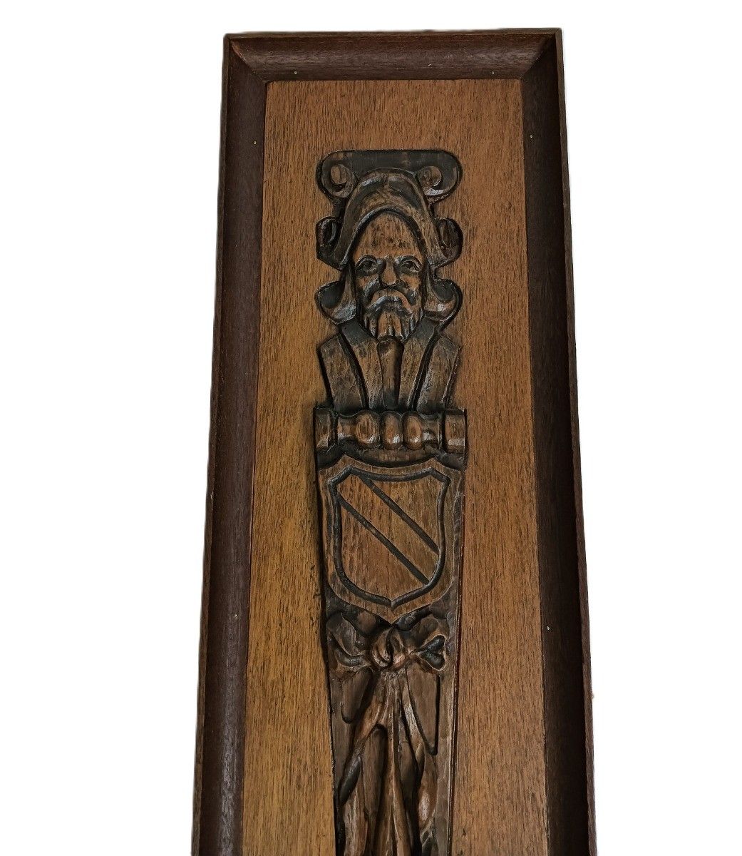 Carved Wooden Wall Plaque Panel Reclaimed Male Figurine Heraldic Antique photo vinterior