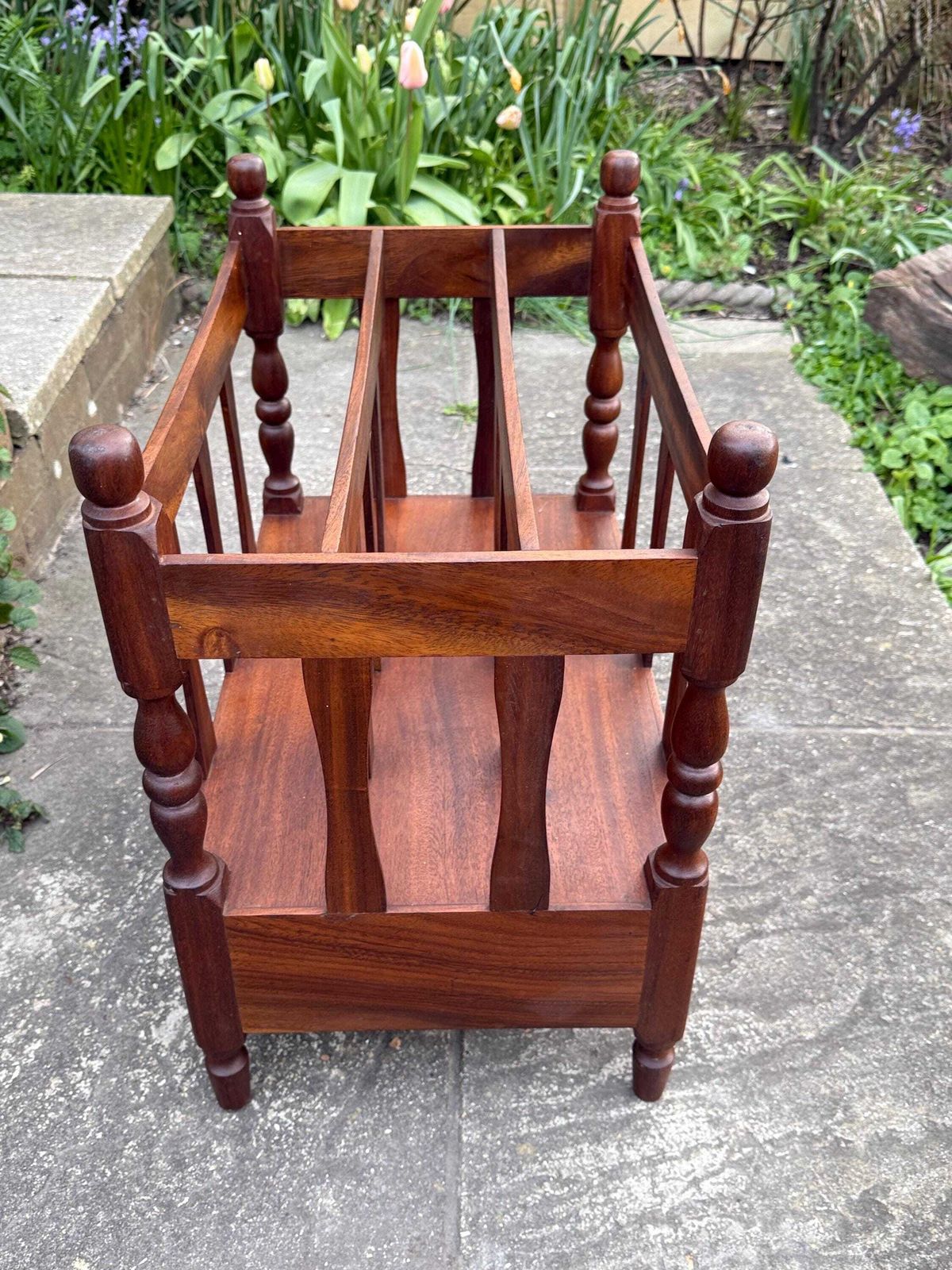 Vintage Wooden Canterbury Magazine Rack With Drawers Turned Spindles Traditional Storage photo buy