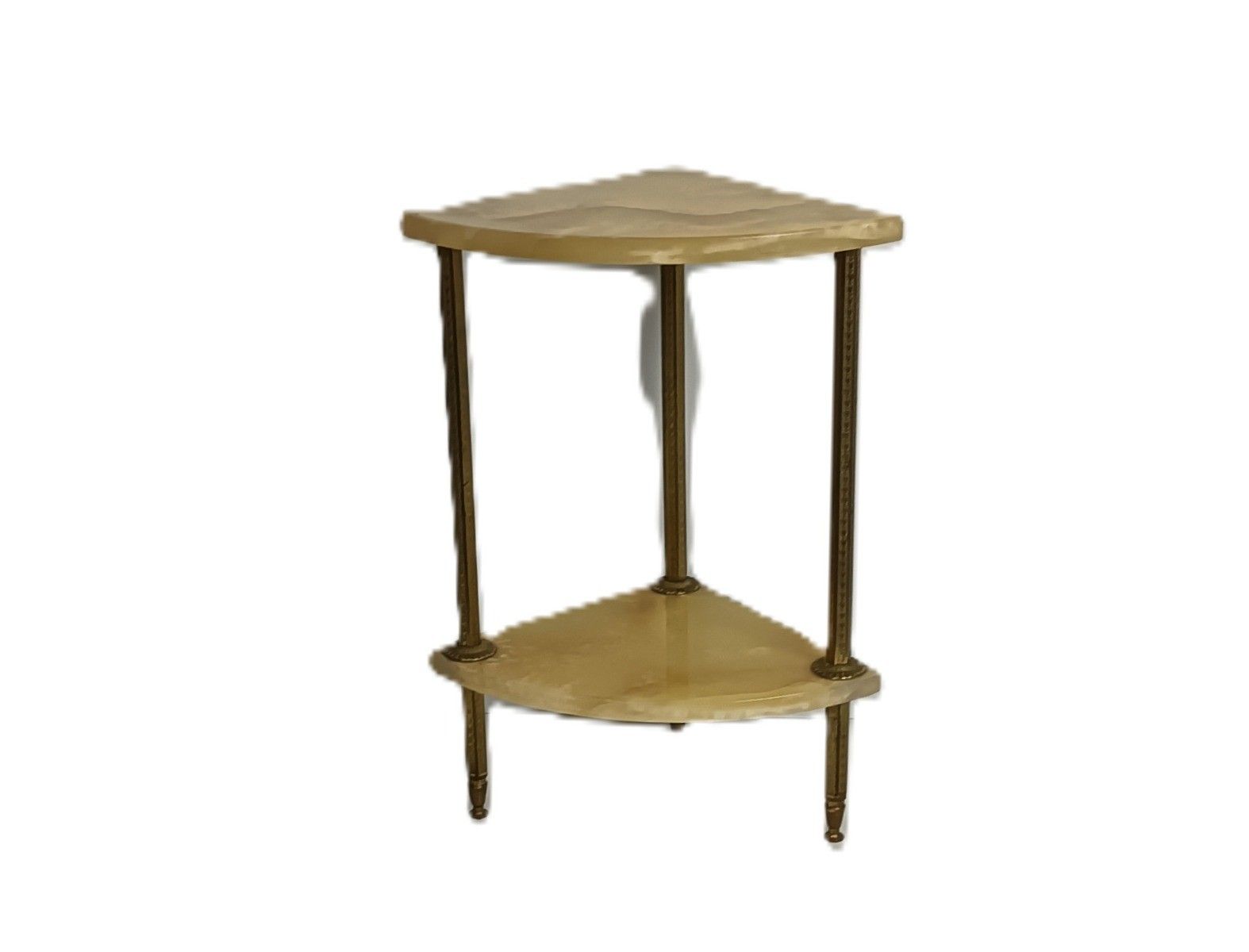 Mid Century Corner Pedestal Plant Stand Side Table Two Tier Brass Marble Hollywo