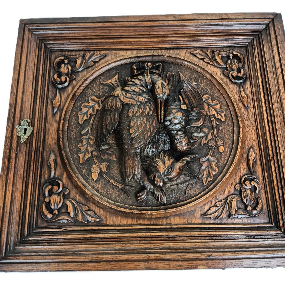 Antique Carved Wood Door Panel Cabinet Pediment Hunt Rabbit Bird Pheasant Reclai photo Home Decor