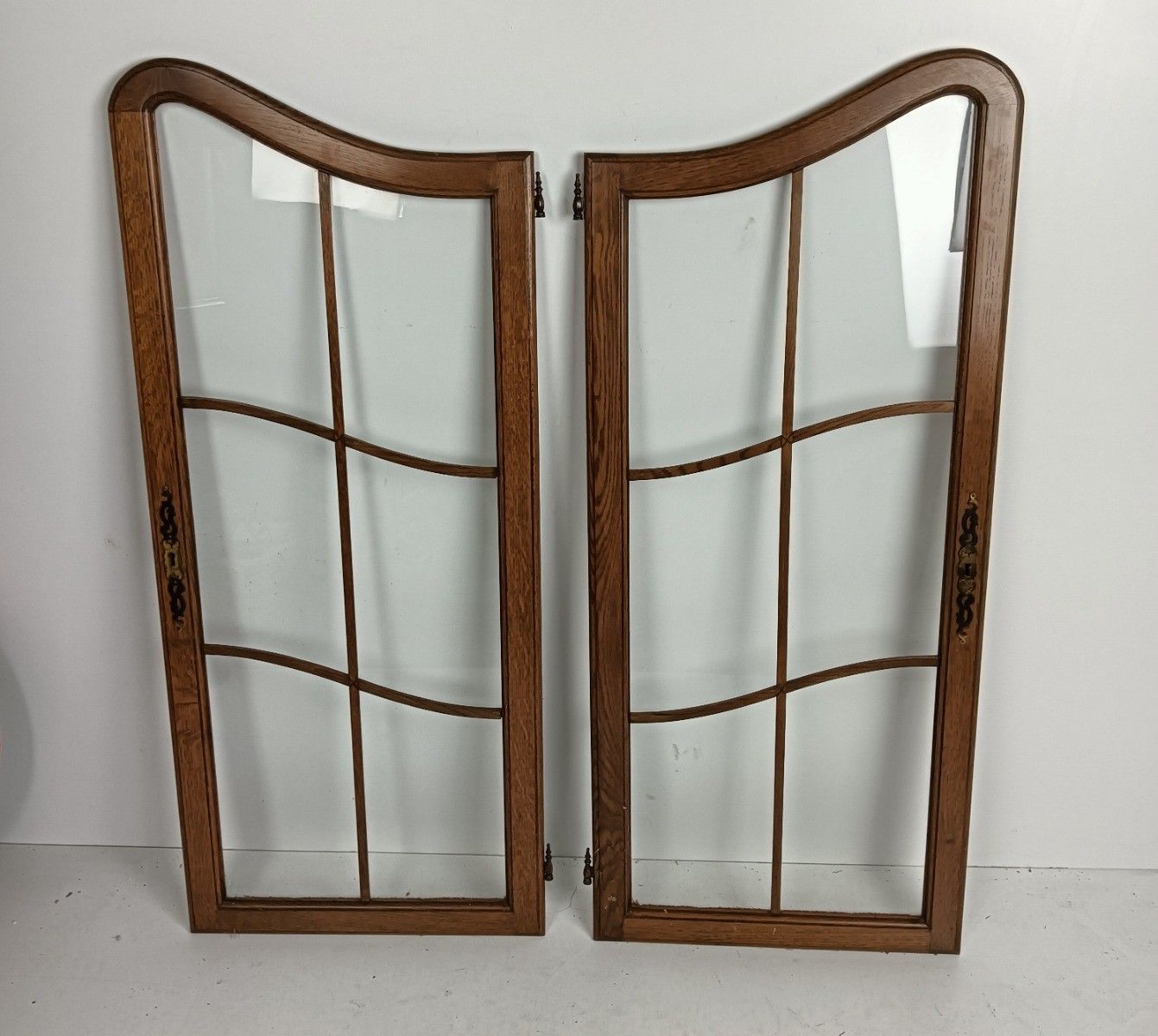 Pair Antique Door Panels Wood Glass Tall Pair 1920s Reclaimed Architectural photo furniture