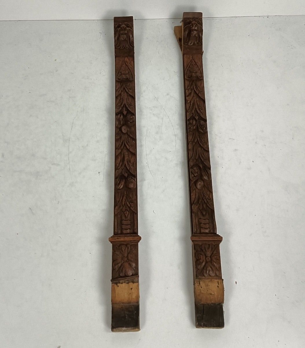 Antique Pair Corbels Hand Carved Wood Architectural Bas Relief Reclaimed Trims P photo for sale